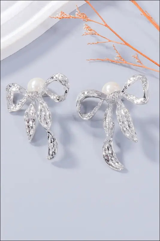 Synthetic Pearl Necklace Bow and Earrings Jewelry Set
