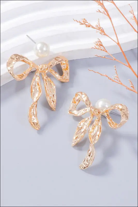 Synthetic Pearl Necklace Bow and Earrings Jewelry Set