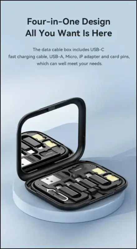 Toocki 4-in-1 USB Type-C to USB-C Cable Set 60W Fast Charging Storage Box with Mobile Phone Holder for Xiaomi - Black