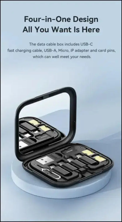 Toocki 4-in-1 USB Type-C to USB-C Cable Set 60W Fast Charging Storage Box with Mobile Phone Holder for Xiaomi - Black