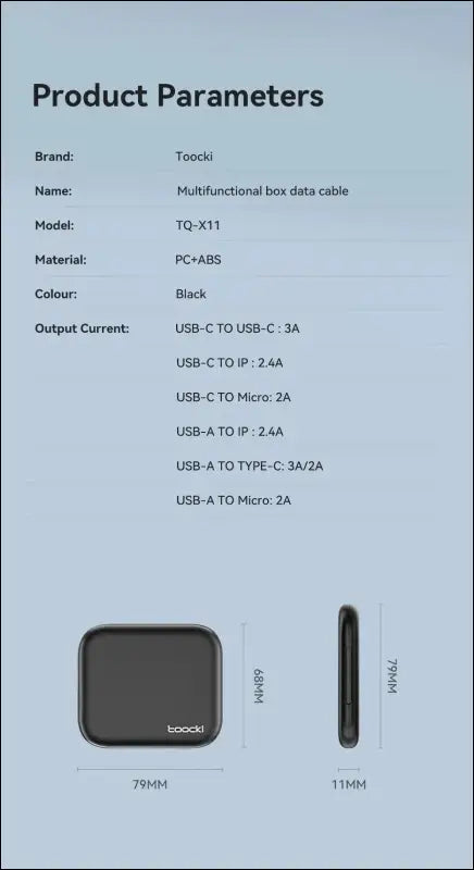 Toocki 4-in-1 USB Type-C to USB-C Cable Set 60W Fast Charging Storage Box with Mobile Phone Holder for Xiaomi - Black
