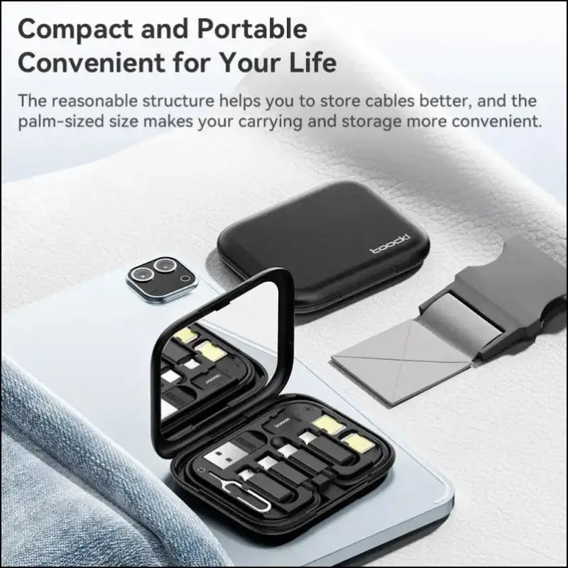 Toocki 4-in-1 USB Type-C to USB-C Cable Set 60W Fast Charging Storage Box with Mobile Phone Holder for Xiaomi - Black