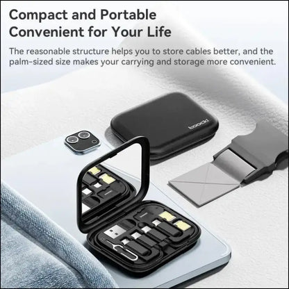 Toocki 4-in-1 USB Type-C to USB-C Cable Set 60W Fast Charging Storage Box with Mobile Phone Holder for Xiaomi - Black