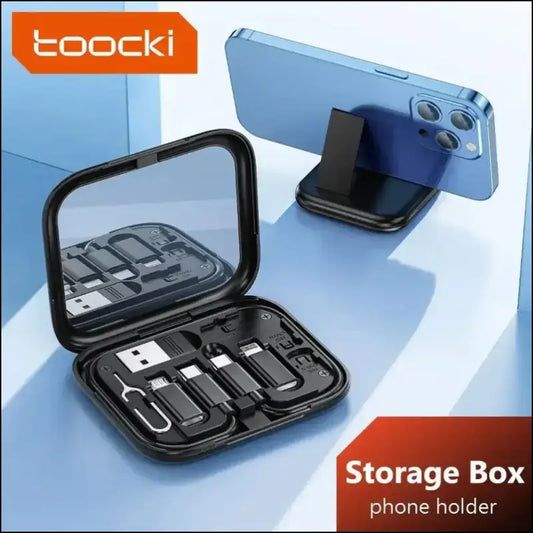 Toocki 4-in-1 USB Type-C to USB-C Cable Set 60W Fast Charging Storage Box with Mobile Phone Holder for Xiaomi - Black