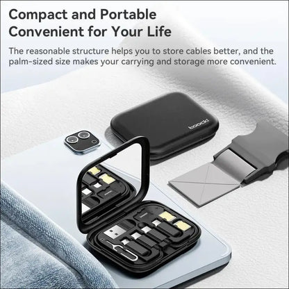 Toocki 4-in-1 USB Type-C to USB-C Cable Set 60W Fast Charging Storage Box with Mobile Phone Holder for Xiaomi - Black