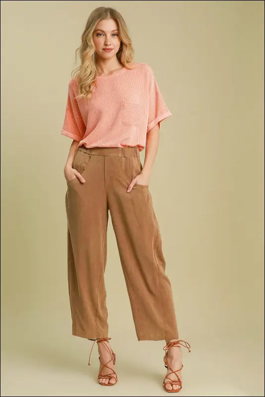 Umgee Elastic Waist Baggy Fit Pants with Pockets