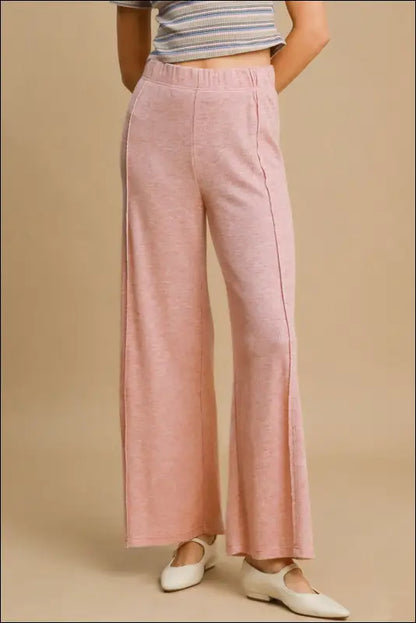 Umgee Elastic Waist Wide Leg Knit Pants - Dusty Pink / S