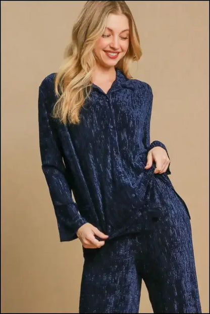 Umgee Side Slit Texture Button Up Shirt