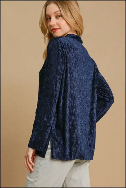 Umgee Side Slit Texture Button Up Shirt
