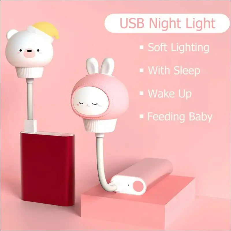 USB LED Night Light | Cute Cartoon Bear Chick and Kitten Lamps | Remote Control Bedside Lamp for Children’s Bedroom