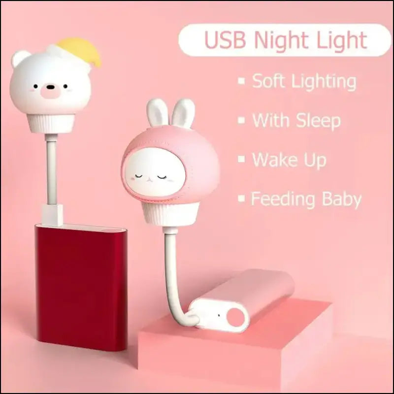 USB LED Night Light | Cute Cartoon Bear Chick and Kitten Lamps | Remote Control Bedside Lamp for Children’s Bedroom