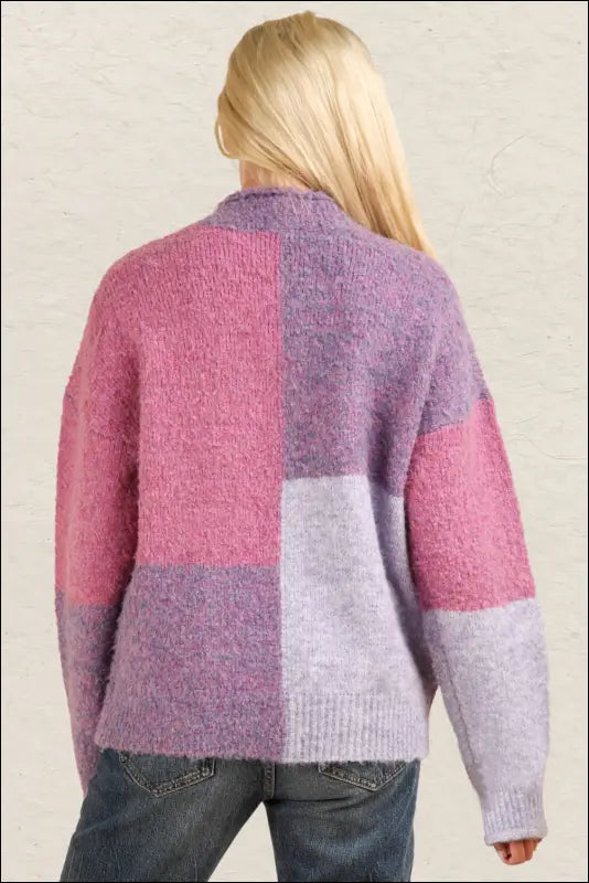 VERY J Color Block Mock Neck Drop Shoulder Sweater
