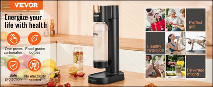 VEVOR Sparkling Water Maker – Home Soda Machine with Carbonation Seltzer Starter Kit Includes BPA-Free 1L PET Bottle