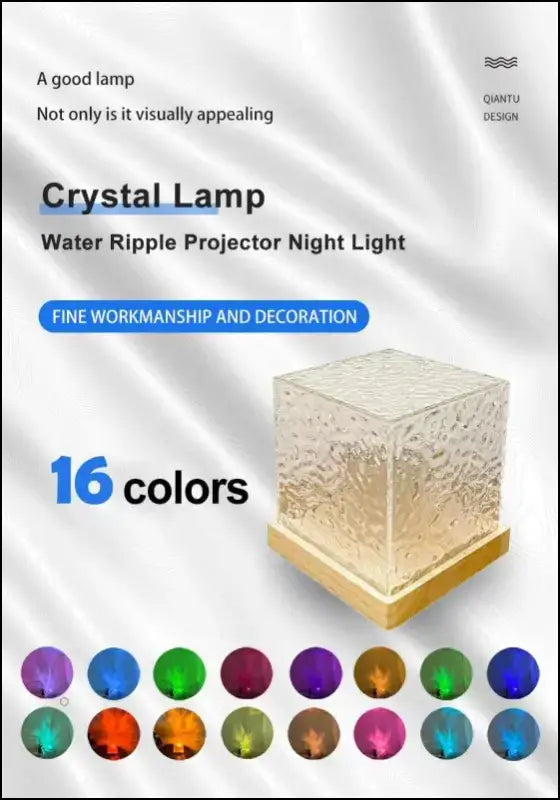 Water Ripple Projector Night Light - 16-Color Flame Crystal Lamp for Home Decoration & Sunset Ambiance