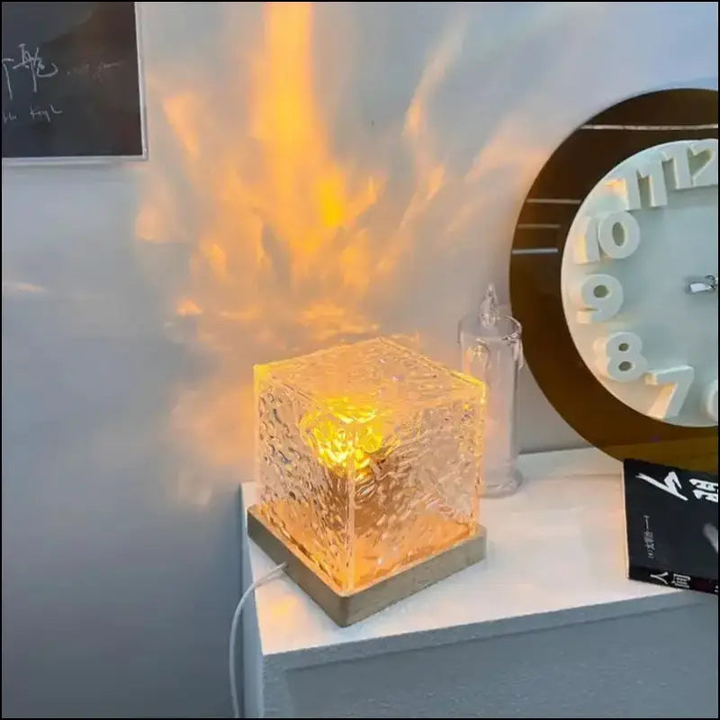 Water Ripple Projector Night Light - 16-Color Flame Crystal Lamp for Home Decoration & Sunset Ambiance