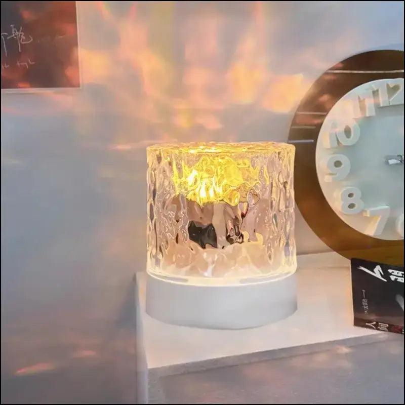 Water Ripple Projector Night Light - 16-Color Flame Crystal Lamp for Home Decoration & Sunset Ambiance