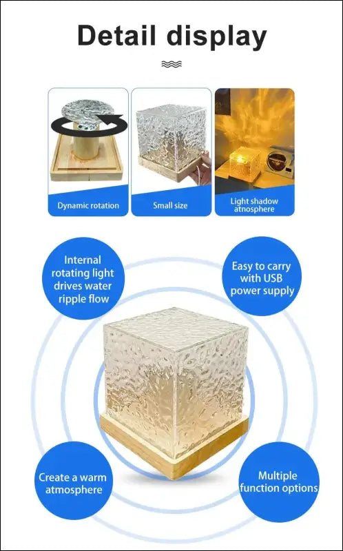 Water Ripple Projector Night Light - 16-Color Flame Crystal Lamp for Home Decoration & Sunset Ambiance
