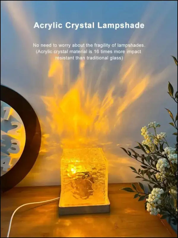 Water Ripple Projector Night Light - 16-Color Flame Crystal Lamp for Home Decoration & Sunset Ambiance