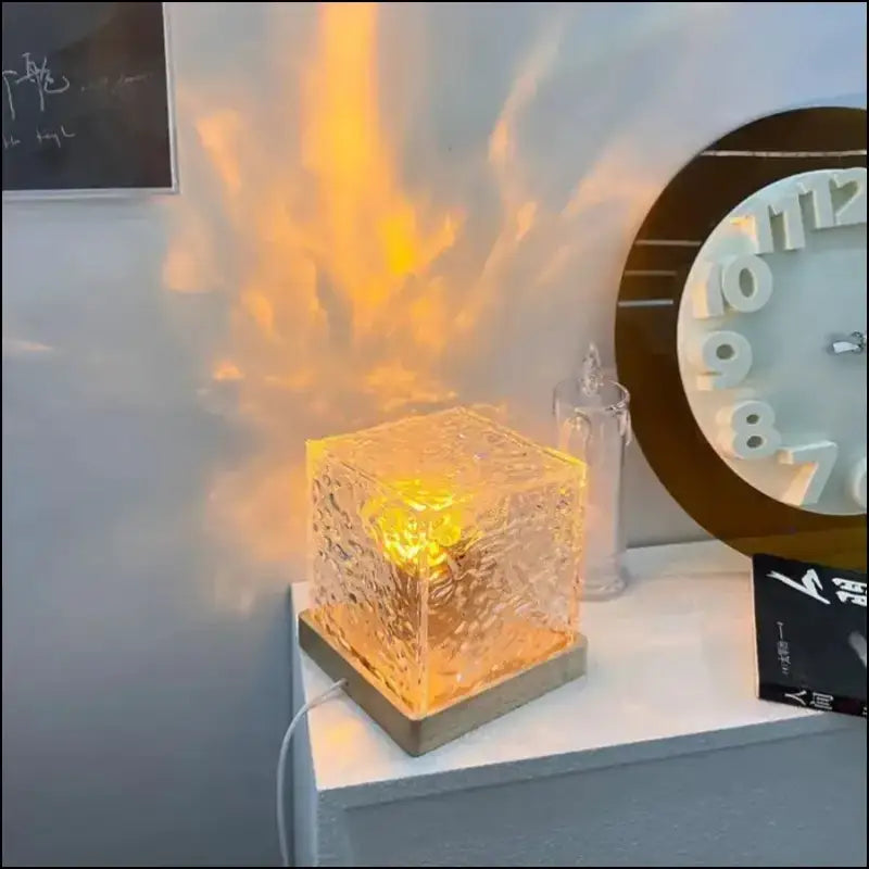 Water Ripple Projector Night Light - 16-Color Flame Crystal Lamp for Home Decoration & Sunset Ambiance