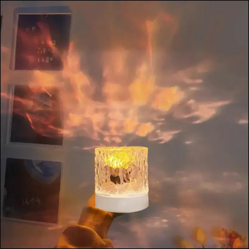 Water Ripple Projector Night Light - 16-Color Flame Crystal Lamp for Home Decoration & Sunset Ambiance