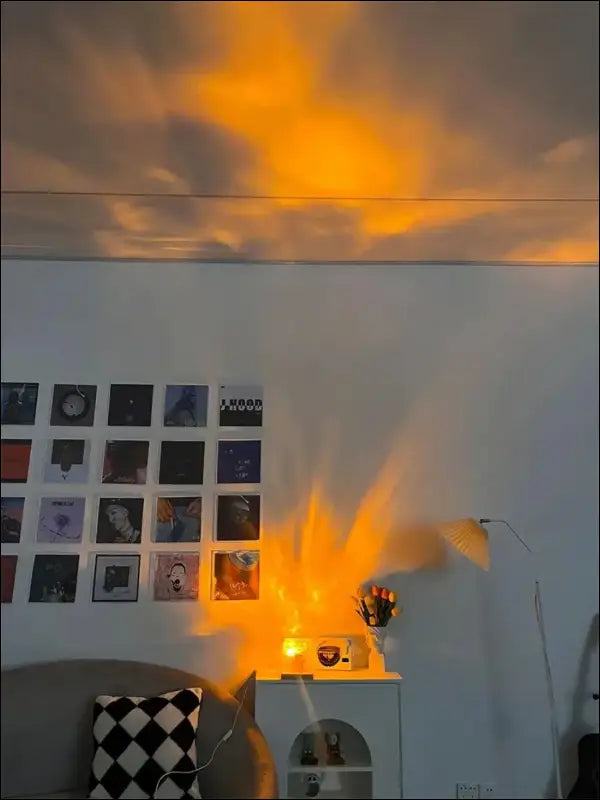 Water Ripple Projector Night Light - 16-Color Flame Crystal Lamp for Home Decoration & Sunset Ambiance