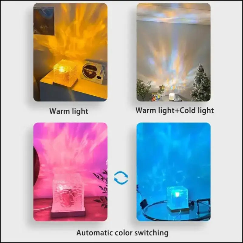 Water Ripple Projector Night Light - 16-Color Flame Crystal Lamp for Home Decoration & Sunset Ambiance