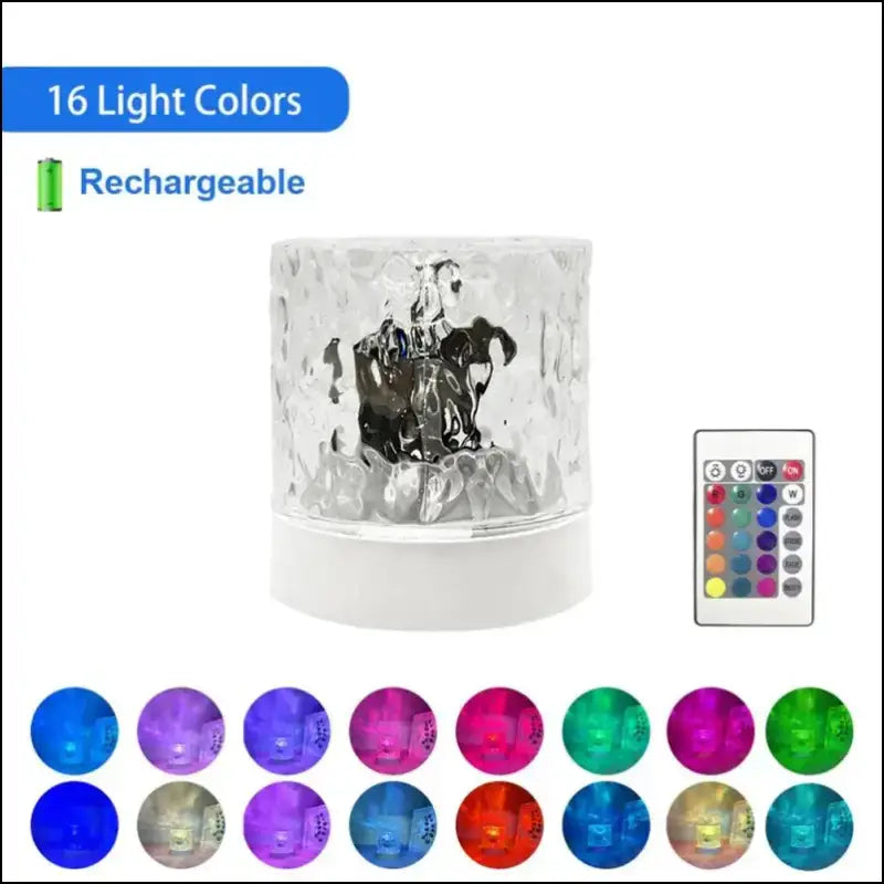 Water Ripple Projector Night Light - 16-Color Flame Crystal Lamp for Home Decoration & Sunset Ambiance