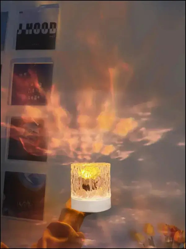 Water Ripple Projector Night Light - 16-Color Flame Crystal Lamp for Home Decoration & Sunset Ambiance
