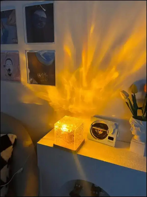 Water Ripple Projector Night Light - 16-Color Flame Crystal Lamp for Home Decoration & Sunset Ambiance