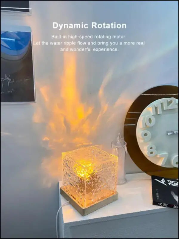 Water Ripple Projector Night Light - 16-Color Flame Crystal Lamp for Home Decoration & Sunset Ambiance