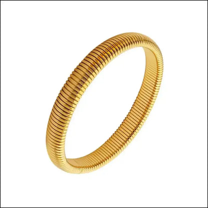Waterproof 18K Gold Plated Stainless Steel Bracelet – Retro Elastic Thick Metal Polish Unisex Fashion Jewelry for Men