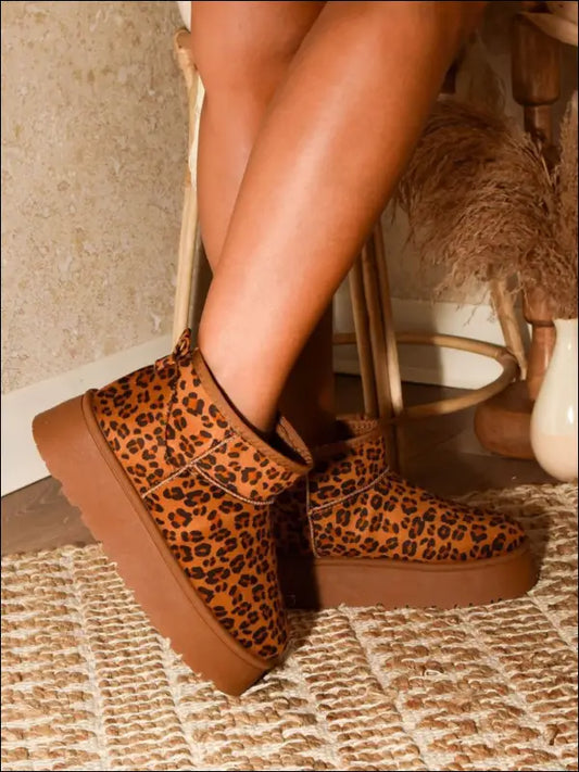 WILD DIVA Thermal Furry Leopard Platform Booties - 6