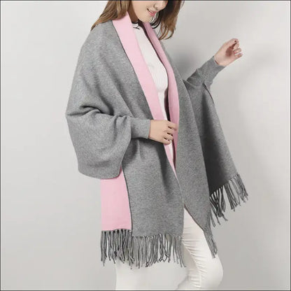 Win Winter Reversible Poncho With Fringes