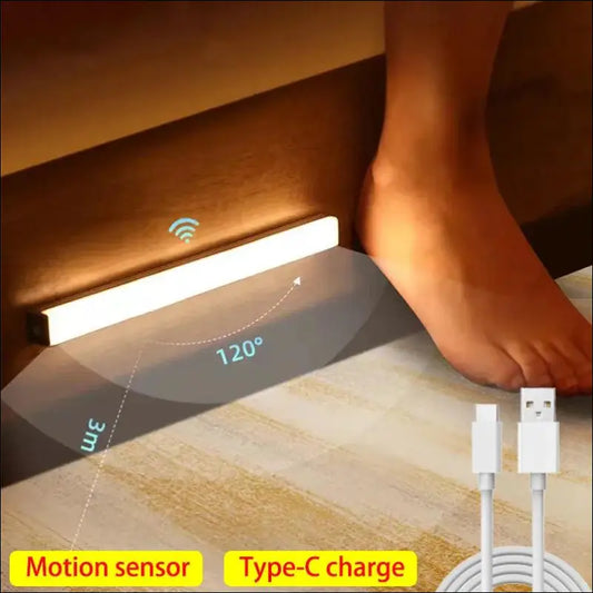 Wireless LED Motion Sensor Night Light | Rechargeable TYPE-C Lamp for Cabinet Wardrobe Kitchen & Staircase Backlighting