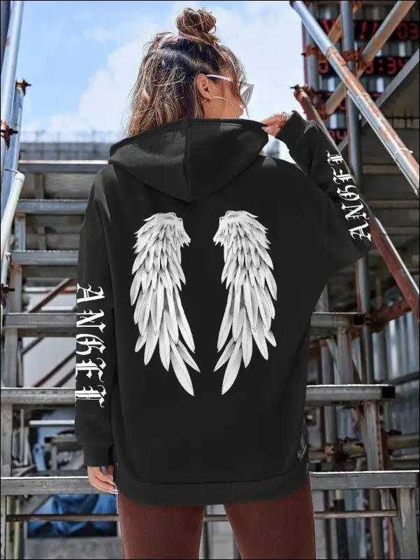 ’Women’s Angel Wings Printed Hoodie - Warm Casual Loose-Fit Fashion Sweatshirt’ - Women Hoodies