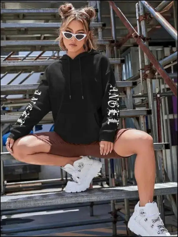 ’Women’s Angel Wings Printed Hoodie - Warm Casual Loose-Fit Fashion Sweatshirt’ - Women Hoodies