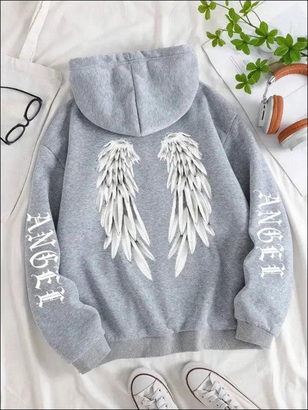’Women’s Angel Wings Printed Hoodie - Warm Casual Loose-Fit Fashion Sweatshirt’ - Women Hoodies