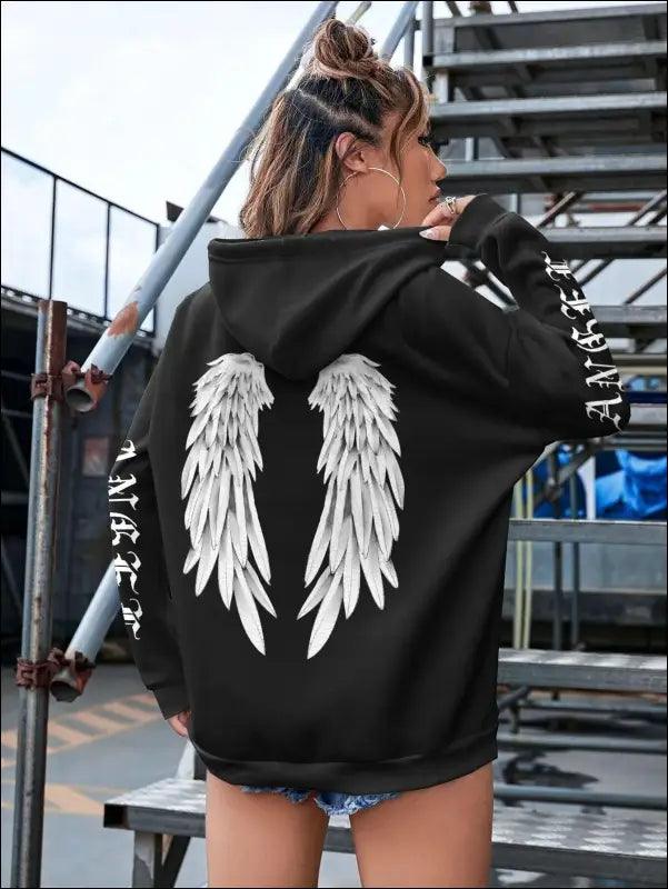 ’Women’s Angel Wings Printed Hoodie - Warm Casual Loose-Fit Fashion Sweatshirt’ - Women Hoodies