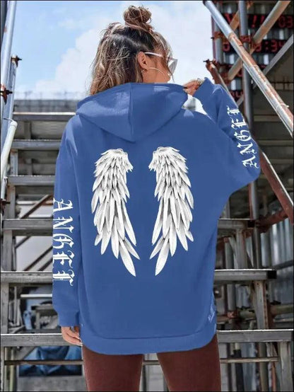 ’Women’s Angel Wings Printed Hoodie - Warm Casual Loose-Fit Fashion Sweatshirt’ - Haze Blue / XXL - Women Hoodies