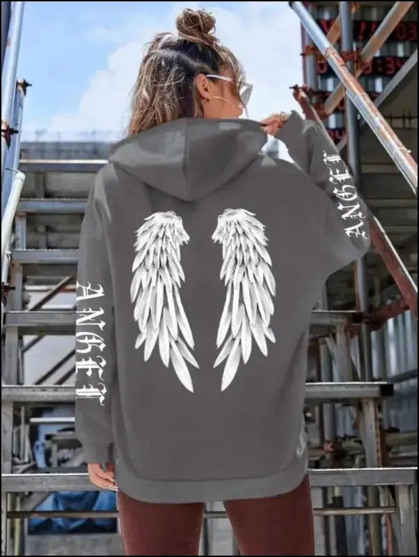 ’Women’s Angel Wings Printed Hoodie - Warm Casual Loose-Fit Fashion Sweatshirt’ - Women Hoodies