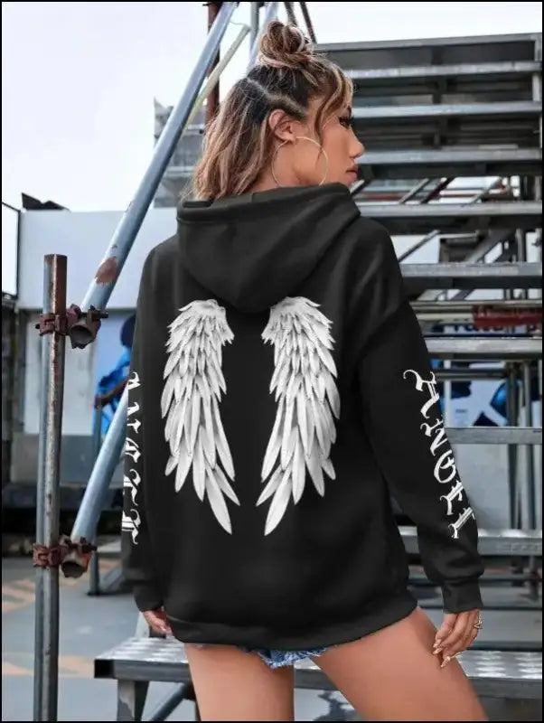 ’Women’s Angel Wings Printed Hoodie - Warm Casual Loose-Fit Fashion Sweatshirt’ - Women Hoodies