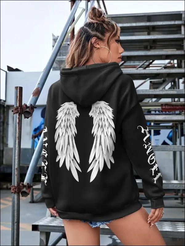 ’Women’s Angel Wings Printed Hoodie - Warm Casual Loose-Fit Fashion Sweatshirt’ - Women Hoodies