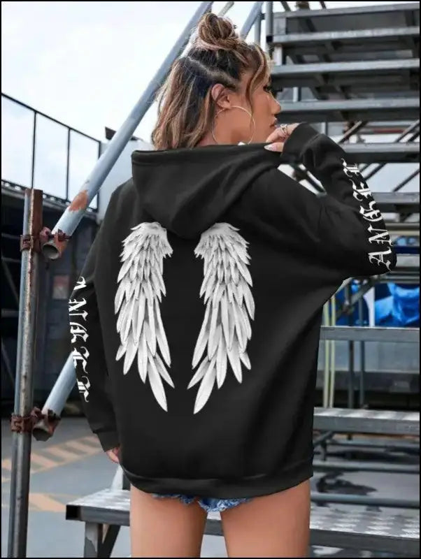 ’Women’s Angel Wings Printed Hoodie - Warm Casual Loose-Fit Fashion Sweatshirt’ - Women Hoodies