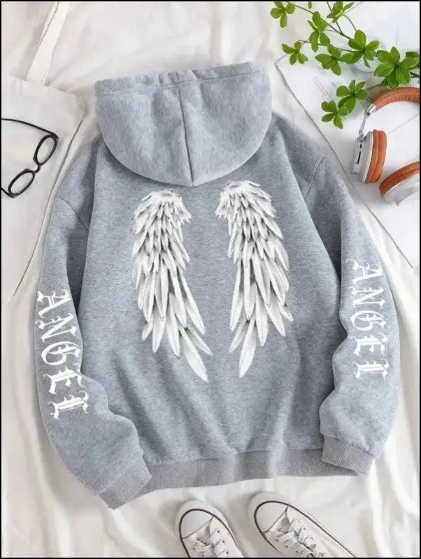 ’Women’s Angel Wings Printed Hoodie - Warm Casual Loose-Fit Fashion Sweatshirt’ - Women Hoodies