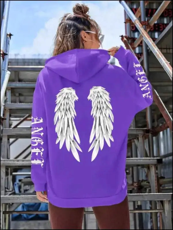 ’Women’s Angel Wings Printed Hoodie - Warm Casual Loose-Fit Fashion Sweatshirt’ - Women Hoodies