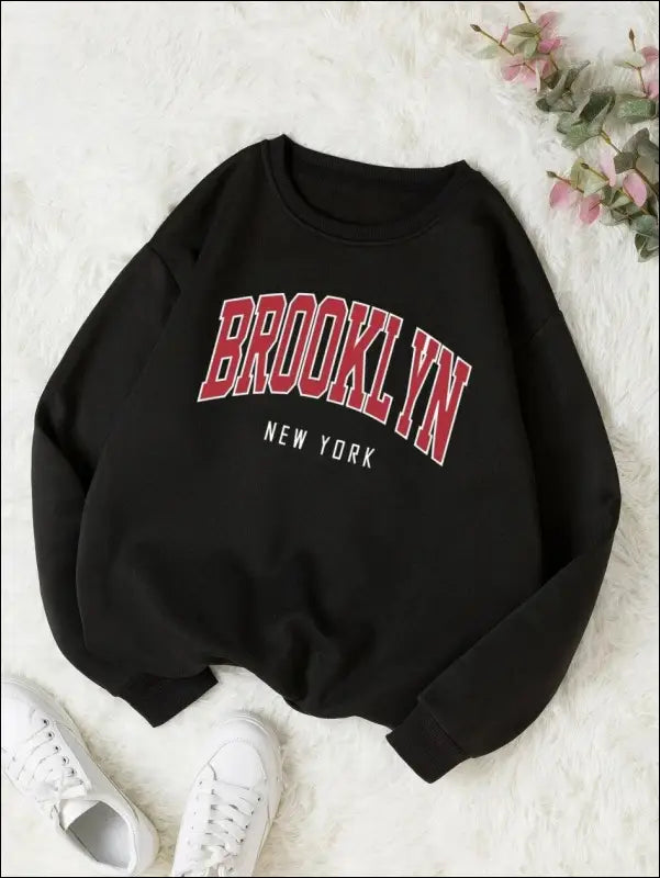 ’Women’s Brooklyn New York Printed Hoodie - Trendy Harajuku Cotton Sweatshirt Colorful & Durable’ - Black-GK179