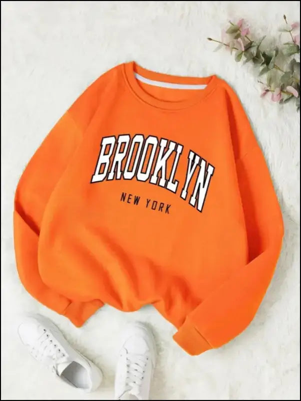 ’Women’s Brooklyn New York Printed Hoodie - Trendy Harajuku Cotton Sweatshirt Colorful & Durable’ - Orange-GK181h