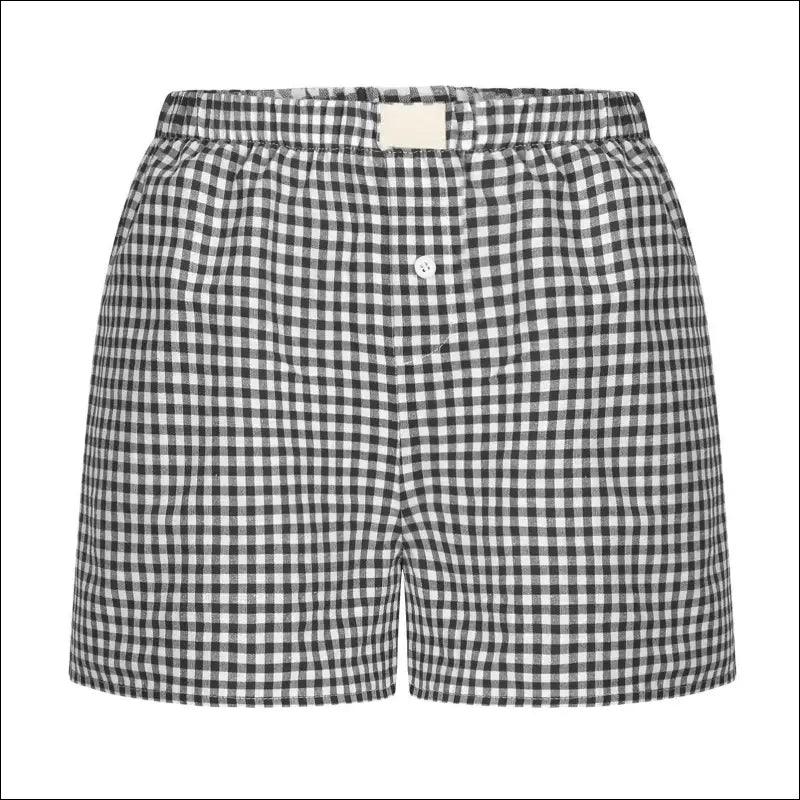 ’Women’s Gingham Plaid Boxer Shorts - Elastic Waist Casual Lounge Summer Shorts’ - black / XXL - Women
