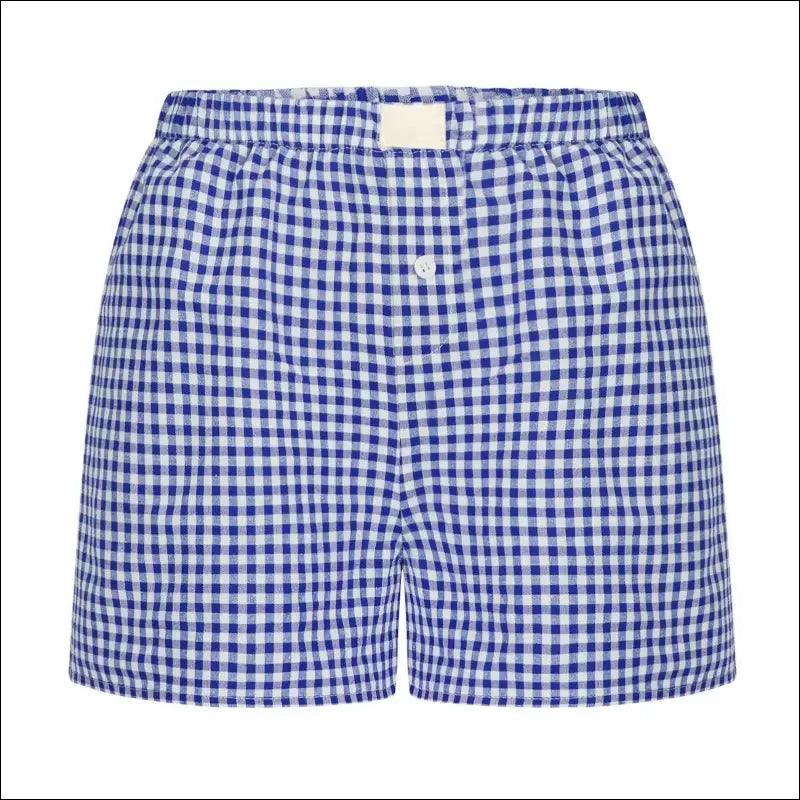 ’Women’s Gingham Plaid Boxer Shorts - Elastic Waist Casual Lounge Summer Shorts’ - Blue / XXXL - Women