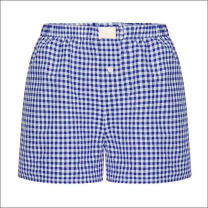 ’Women’s Gingham Plaid Boxer Shorts - Elastic Waist Casual Lounge Summer Shorts’ - Blue / XXXL - Women